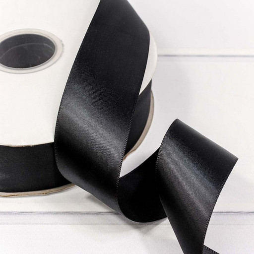 556-38/030 Лента Атласная Полиэстер класс А 3,8см*100ярд Чёрный  1/6 1/24