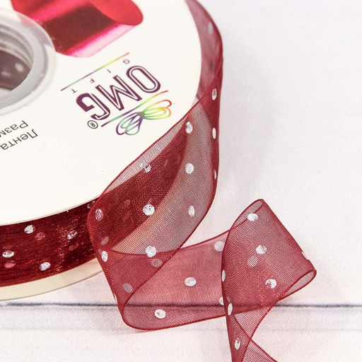 569-25/1048 Лента Органза Горошек 2,5см*100ярд Бордовый 1/13 1/52