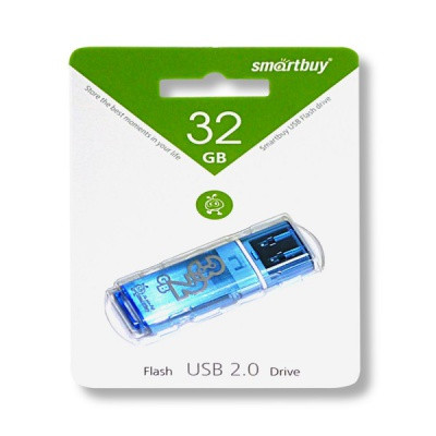 Флеш-накопитель USB 2.0, 32 ГБ, Smartbuy Glossy_голубой