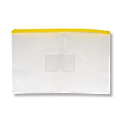 Папка на гибкой молнии zip А4 150 мкм Бюрократ, карман д/визитки, прозрачная с желтым