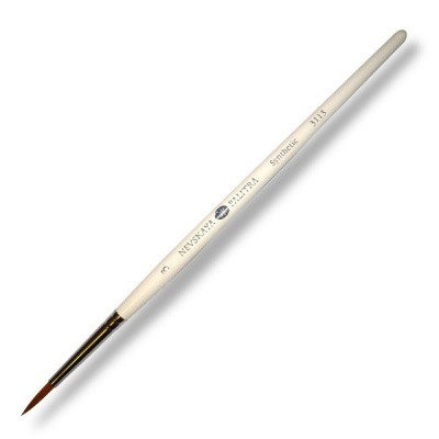 Кисть синтетика, №3, круглая, деревянная белая ручка, Невская Палитра