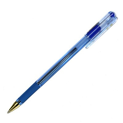 Ручка шариковая 0,7 мм синяя MunHwa MC Gold, масляная основа, резиновый грип, корпус голубой