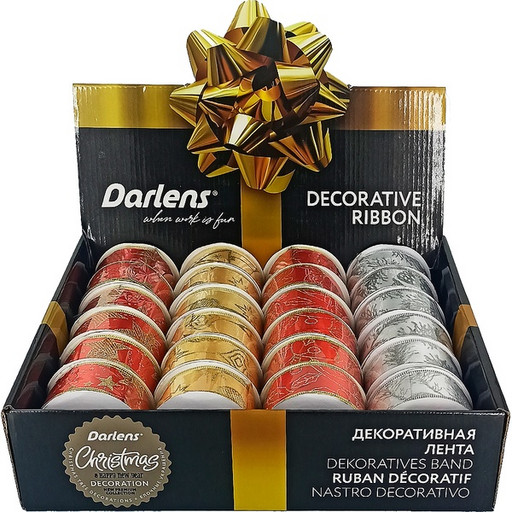 Лента упаковочная, Darlens, 3.8мм*27м, ассорти Акция!