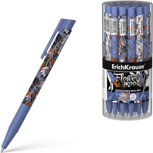 Ручка шариковая автоматическая 0.7 мм синяя ErichKrause Tulips Matic&Grip, Soft Touch, принт