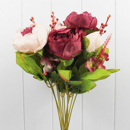 303-12-05/10 Искусственные цветы Пионы 50 см 12 ст. Бордовый микс