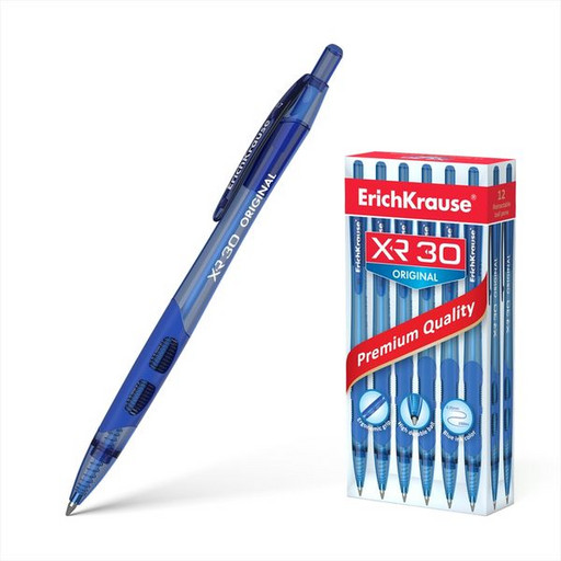 Ручка шариковая автоматическая 0,7 мм синяя ErichKrause XR-30 Original круглый полупрозрачный корпус, длина письма 1000 м
