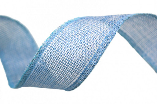 5511-40/11 Лента декоративная из искусственного льна с проволокой 4 см*25 ярд голубой 1/60