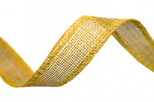5511-40/7 Лента декоративная из искусственного льна с проволокой 4 см*25 ярд желтый 1/60