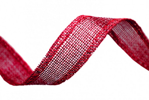 5511-25/4 Лента декоративная из искусственного льна с проволокой 2,5 см*25 ярд бордовый 1/100