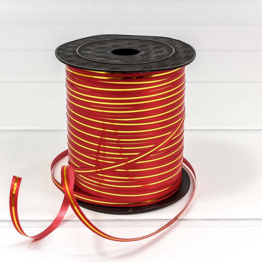 500580/4 Лента полипропиленовая с золотой полосой 0,5 см*250 ярдов красный (бобина) 1/5 1/60