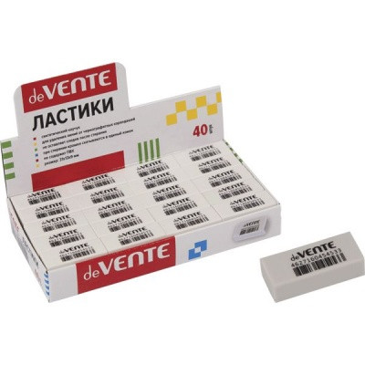 Ластик deVENTE Box, сред. мягкость, синтетич. каучук (Dust free), прямоугольный, 31*13*9 мм, белый