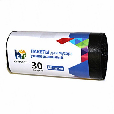Мешки для мусора 30 л, 30 шт./р., ПНД 8 мкм, черные, Юпласт Универсальные
