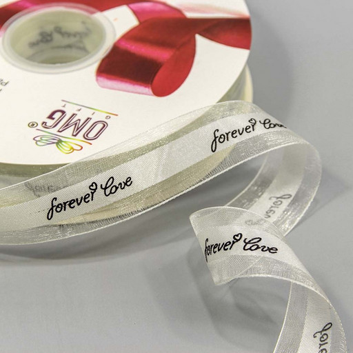 564-25/1002 Лента Органза "Forever love" 2,5см*100 ярд Шампань 1/13 1/52