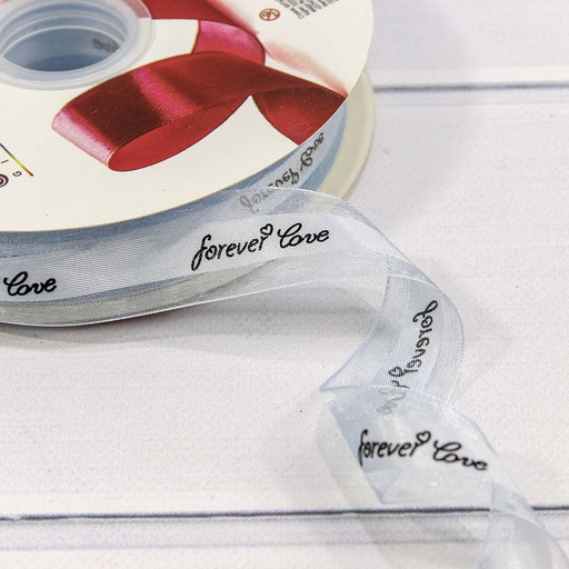 564-25/BK38 Лента Органза 2,5см*100ярд "Forever love" Серо-голубой 1/13 1/52