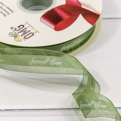 564-25/BK09 Лента Органза "Forever love" 2,5см*100 ярд Зелёный 1/13 1/52