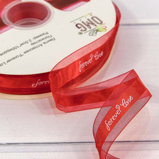 564-25/1026 Лента Органза "Forever love" 2,5см*100 ярд Красный 1/13 1/52