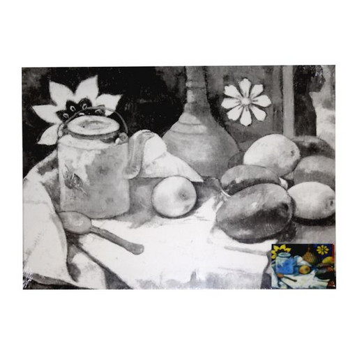 Холст на картоне с эскизом 30*40 см "Натюрморт с чайником и фруктами"