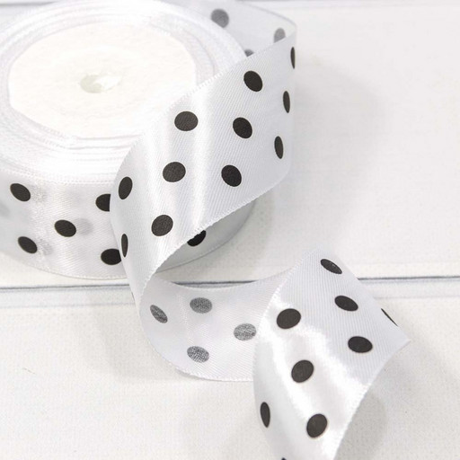 560-38/01 Лента Атласная Горох 3,8см*25ярд Белый 1/5 1/200