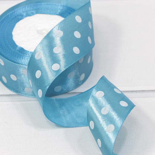 560-38/70 Лента Атласная Горох 3,8см*25ярд Голубой 1/5 1/200