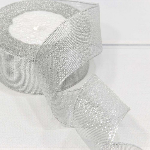 557-38/S Лента Парча с блеском 3,8см*25ярд Серебряный 1/5 1/200