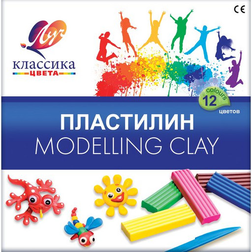 Пластилин классический ЛУЧ Классика цвета, 12 цветов, 240 г, стек в комплекте, к/уп.