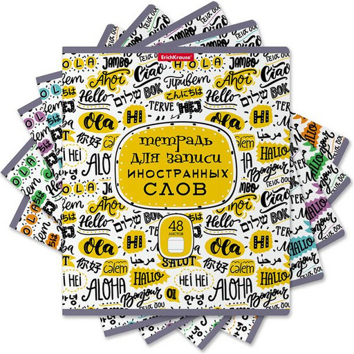 Тетрадь для записи иностранных слов, А5, 48 л., линия, скоба, ErichKrause Words, 5 дизайнов