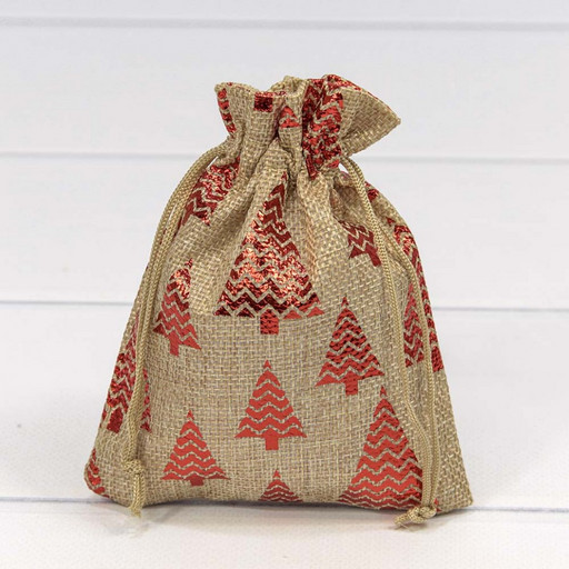 000808H/1 Мешочки из искусственного льна 12*15 с рисунком "Ёлки" Красный 1/50 1/2000