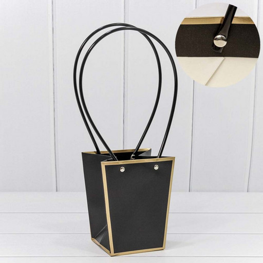 000172G/18 Пакет подарочный "Ваза для цветов" 15,5*13*9,5 с золотой рамкой Чёрный 1/10 1/150