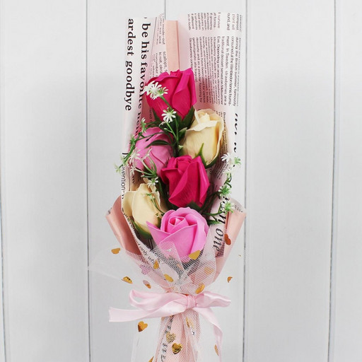 4533/3 Букет из мыльных цветов розовый Розовая упаковка 11*36,5*7,5 см