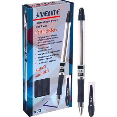 Ручка шариковая синяя, 0.7 мм, узел-игла, эрг. грип, deVENTE OfficeMax