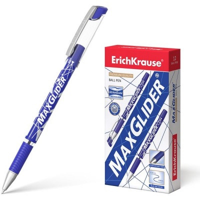 Ручка шариковая 0,7 мм синяя ErichKrause MaxGlider Ultra Glide гибридный ПУ, каучуковая вставка, круглый фольгированный корпус, длина письма 1000 м