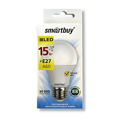 Лампа светодиодная (LED) Smartbuy A60 15W/3000K/E27