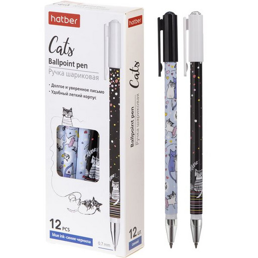 Ручка шариковая  0,7 мм синяя  Hatber Cats, масл. основа