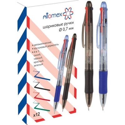 Ручка шариковая автоматическая, 4 цвета, 0.7 мм,  Attomex, тонир. корпус, каучук. грип