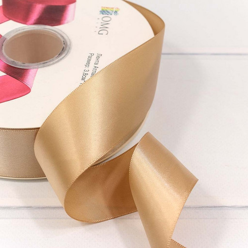 556-38/826 Лента Атласная Полиэстер класс А 3,8см*100ярд Золотой 1/9 1/36