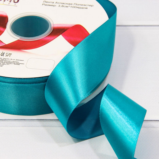 556-38/343 Лента Атласная Полиэстер класс А 3,8см*100ярд Ярко-голубой 1/9 1/36