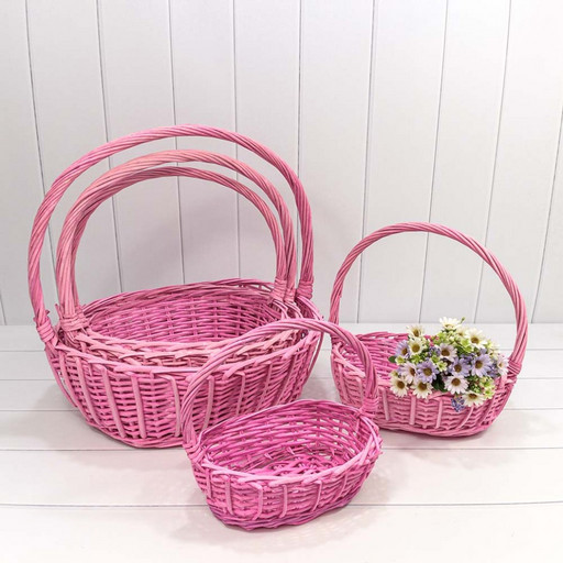 420170/5 Корзины плетёные Овальные Набор 1/5 48*40*17/48 (±5%) с ручкой Розовый 1/12