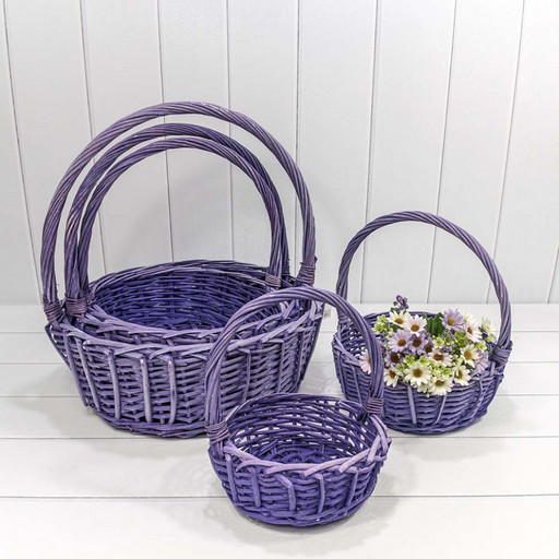 420190/7 Корзины плетёные Круглые Набор 1/5 45*17/48 (±5%) с ручкой Сиреневый 1/12