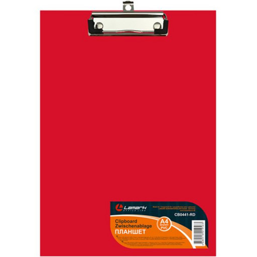 Планшет с зажимом LAMARK, А4, картон/PVC, пласт. уголки, европодвес, красный