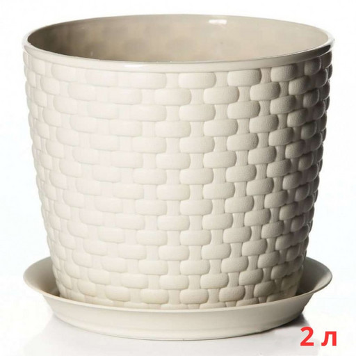 М3081/2 Кашпо РОТАНГ D155мм 2л с поддоном белый ротанг