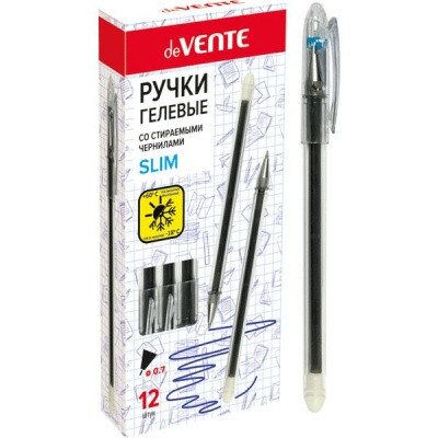 Ручка гелевая пиши-стирай 0,7 мм синяя deVENTE. Slim, полупрозрачный синий корпус