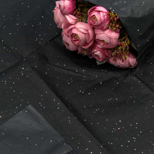 000101/5 Бумага в листах "Тишью" 50*66 (10 шт.) с блёстками Чёрный 1/250