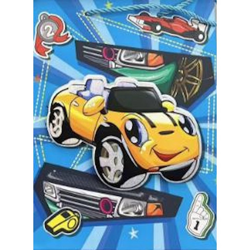 Пакет подарочный, 18*23*10 см, мел. бумага 210 г/м², 3D эл., Dream cards Желтая машинка