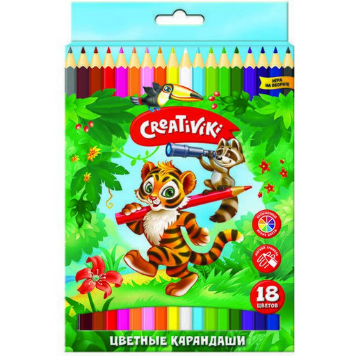 Карандаши цветные 18 шт. Creativiki, дерев. шестигранный корпус, в к/к