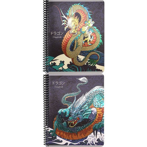 Тетрадь на цветной спирали, 96 л., клетка, Collezione Японские драконы, soft-touch, с/углы, 2 дизайна