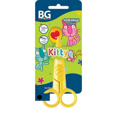 Ножницы детские пластиковые 12,5 см BG Kitty, симметричные ручки, в к/блистере