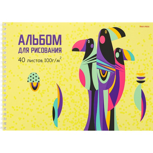 Альбом для рисования А4/100/40 л., на гребне, Prof-Press Разноцветные птички, обл. мел. бумага