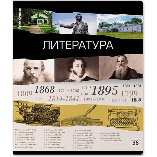 Тетрадь предметная 36 л., линия, 60 г/м?, обл. мел. картон, ErichKrause Timeline_Литература