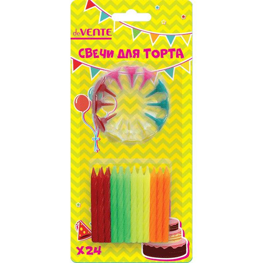 Свечи для торта 24 шт., 12 держателей, deVENTE Neon