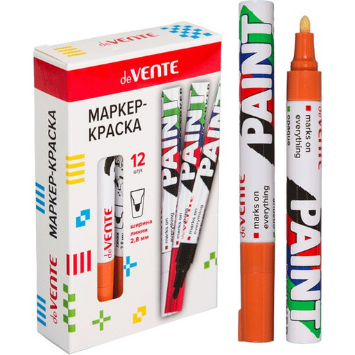Маркер-краска deVENTE, оранжевый, нитрооснова, пулевидный н-к, 2.8 мм, алюм. корпус